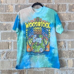 Liquid Blue Woodstock Tie Dye Guitar Short Sleeve T-Shirt Medium Blue Green